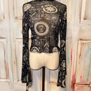 Cosmic Aura Mesh Bell Sleeve Top